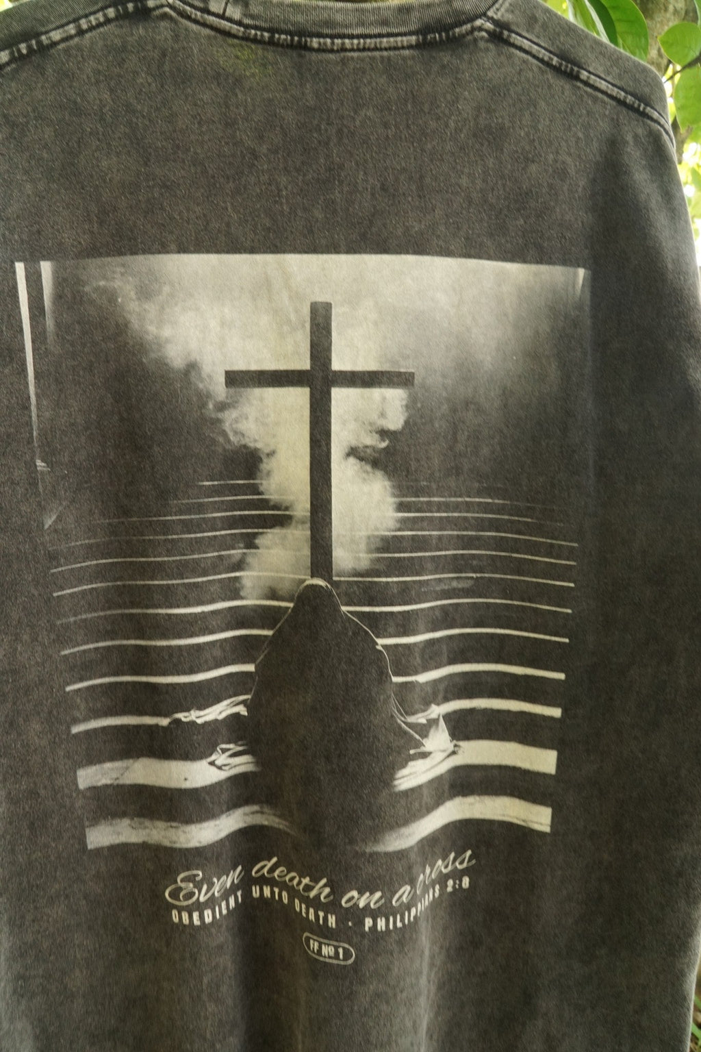 Obedient Unto Death engraving detail, cross on steps