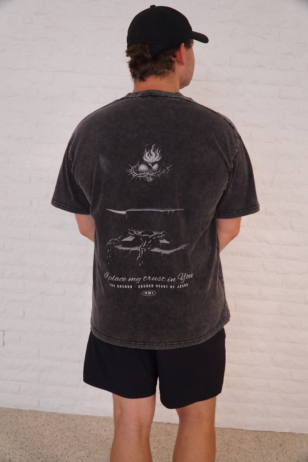 The Anchor back print worn, washed black oversized tee