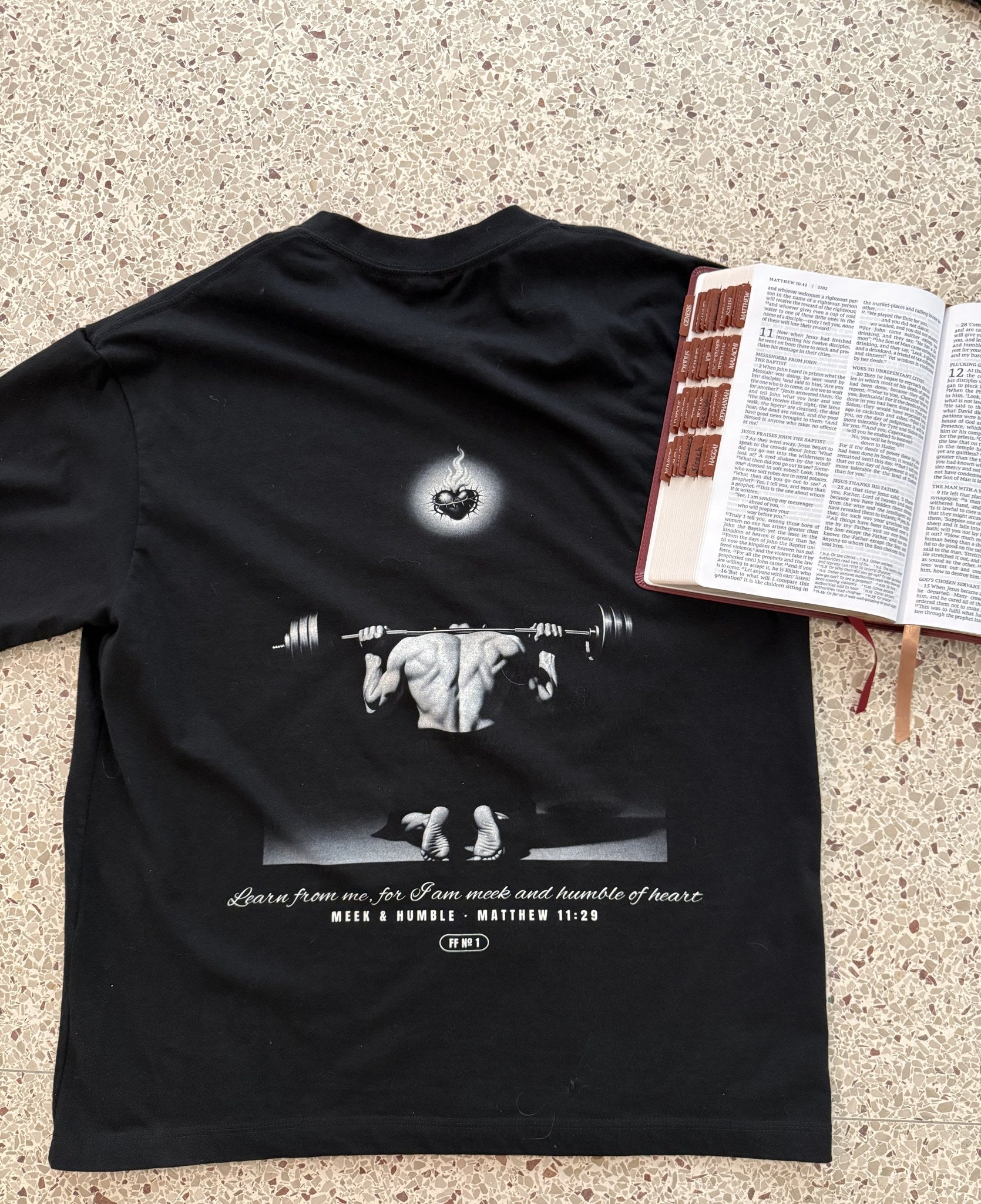 Meek and Humble back print, flat lay